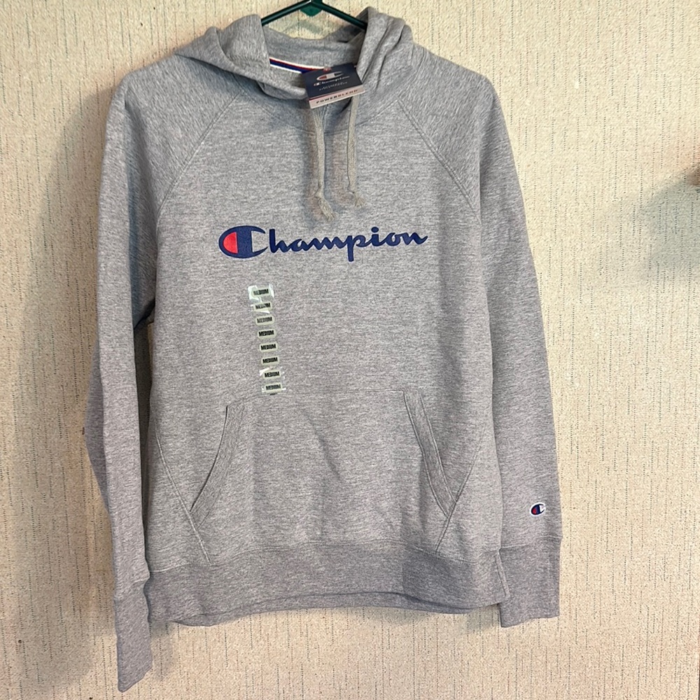CHAMPION WOMEN’S POWERBLEND LOGO HOODIE: GRAY: NWT: SZ MEDIUM